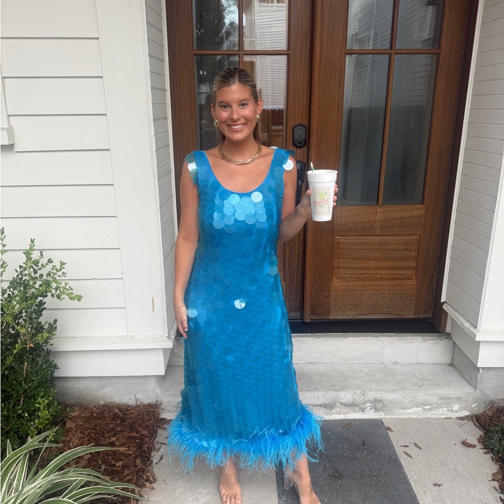 Anthropologie Vibrant Blue Sequin Midi Dress